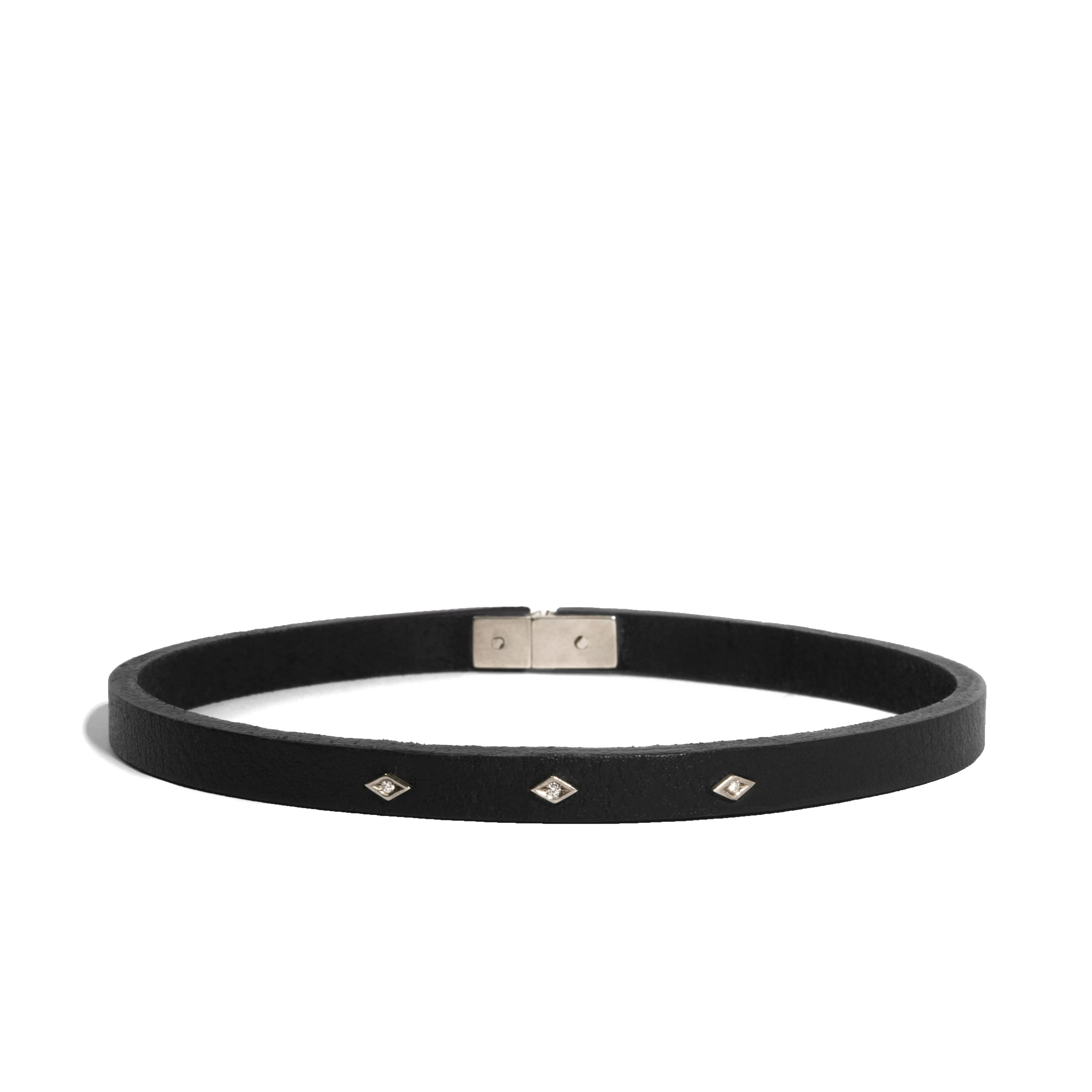 Triangle Leather Choker with Three Diamond Eye Charms
