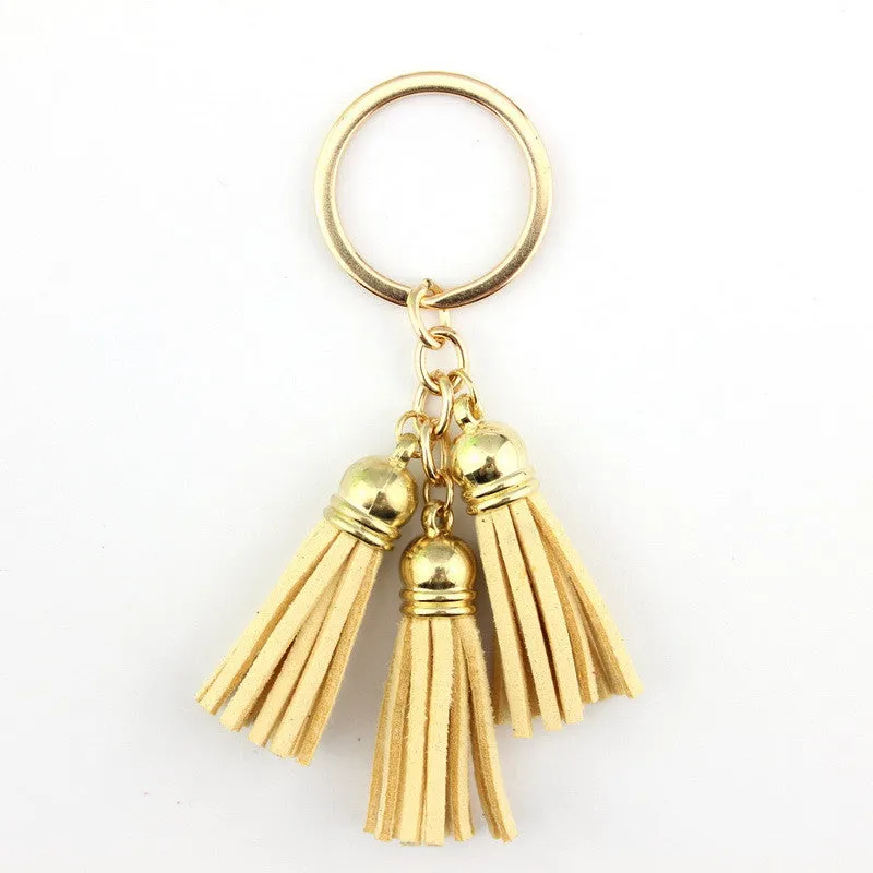 Triple Leather Keychain Tassels