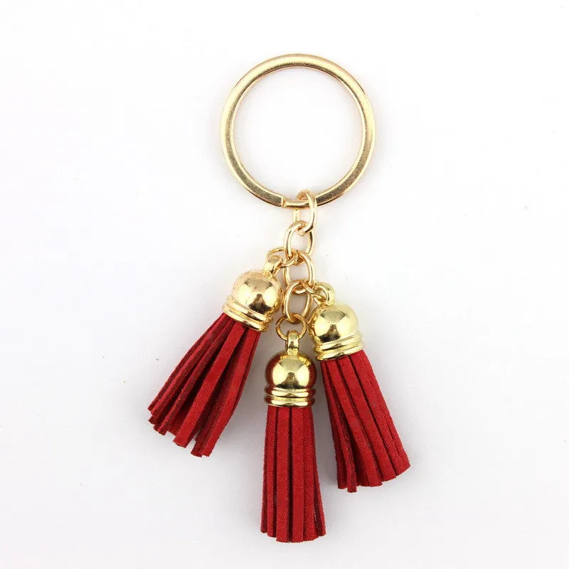 Triple Leather Keychain Tassels