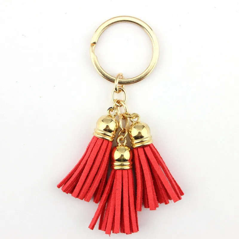 Triple Leather Keychain Tassels