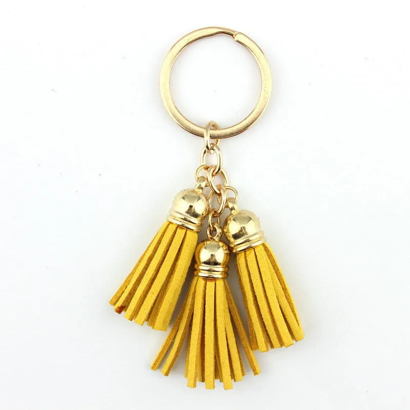 Triple Leather Keychain Tassels