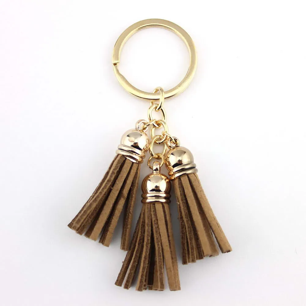 Triple Leather Keychain Tassels