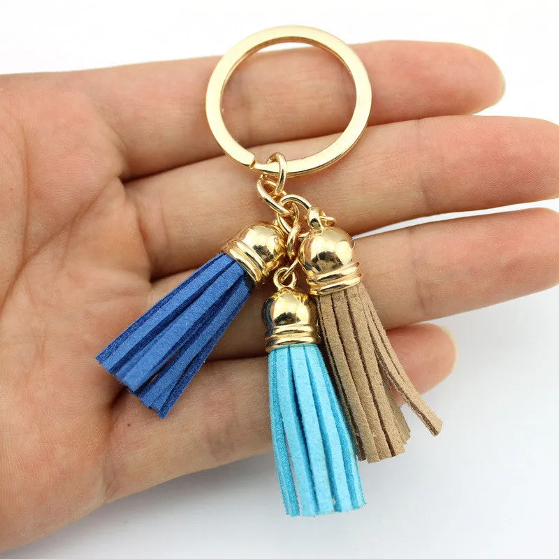Triple Leather Keychain Tassels