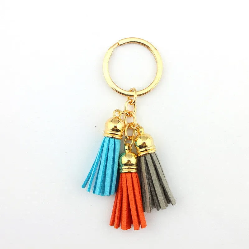 Triple Leather Keychain Tassels