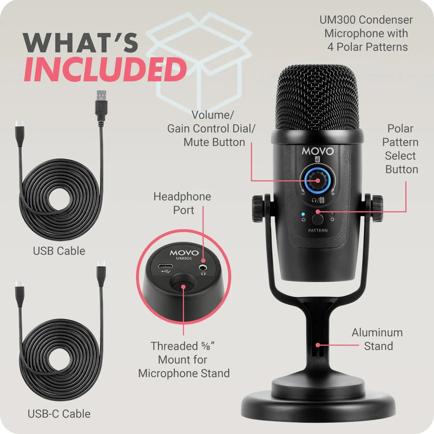 UM300 Mini USB Gaming Microphone - USB Condenser Mic Perfect for PS5, PC, Pod...
