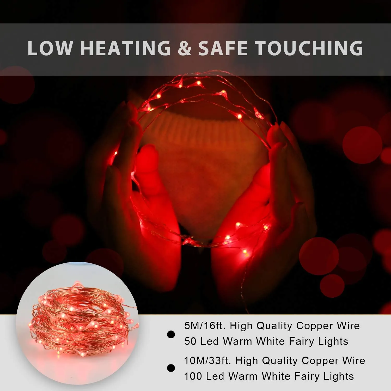 USB Powered Fairy Lights, 50 led 16 ft. USB Copper Wire USB String Lights for Bedroom Christmas Decoration Wedding Party Firefly Lights