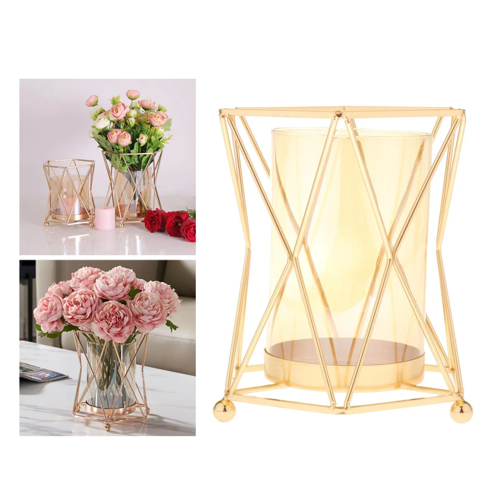 Vază Decorativă Metal și Sticlă - Design Elegant pentru Aranjamente Florale