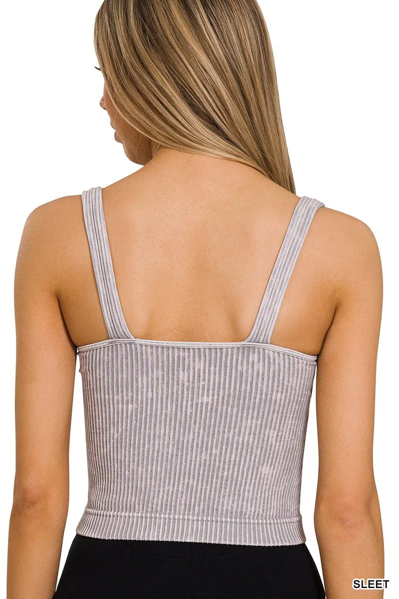 Washed seamless square neck bra padded tank top By Zenana