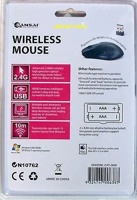 WIRELESS MOUSE- 6 FUNCTION- 2.4GHz- PLUG & PLAY -  & NANO RECEIVER - NEW